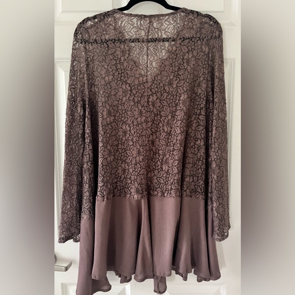 Brown Lace Fringe Studio Boho Dress Long Tunic Size Large EUC - Picture 2 of 4